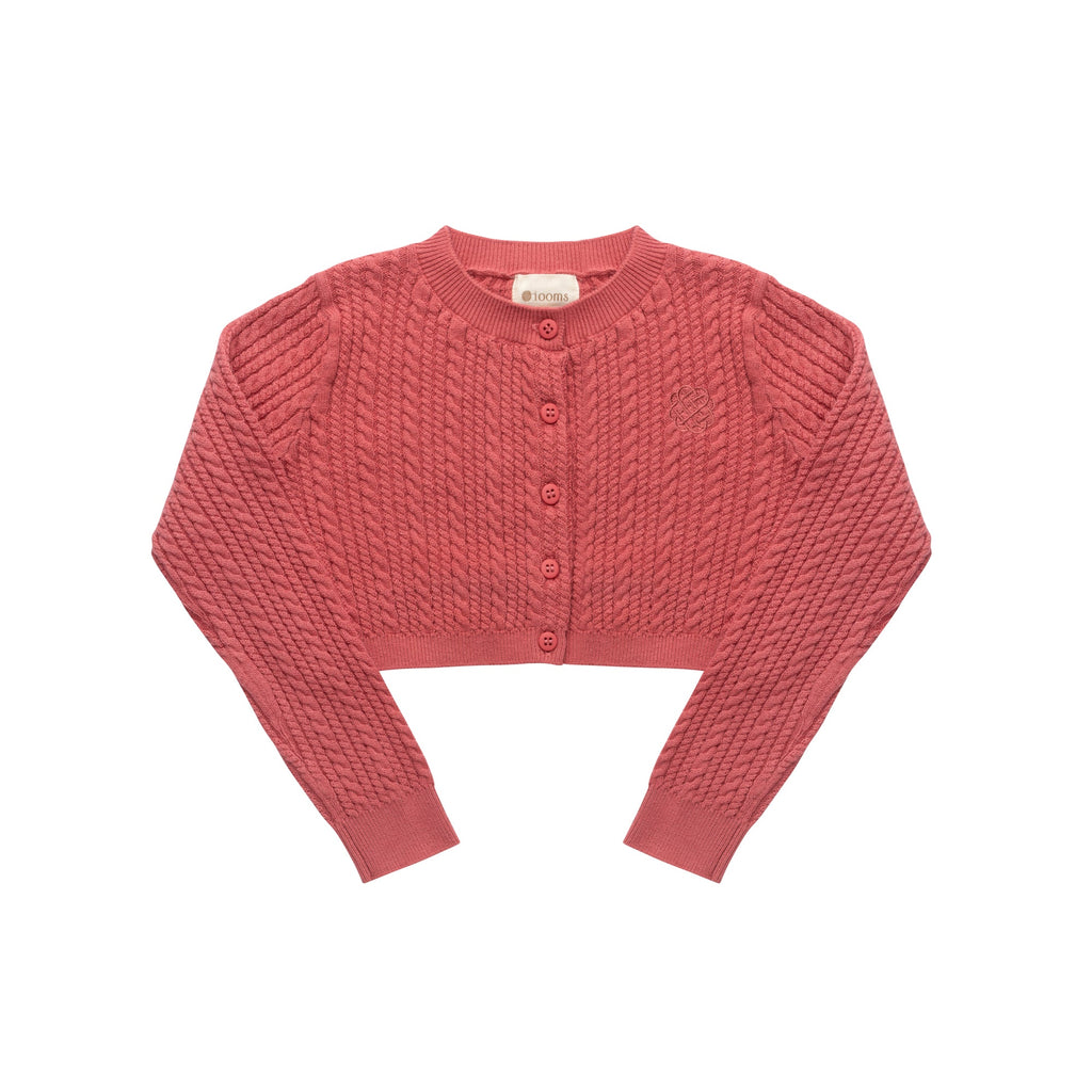 Gilet en maille torsadée pour filles – Rouge baie
