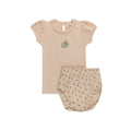 Ensemble T-shirt et Bloomer Fille - Rose - Motifs floraux brodés