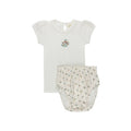 Ensemble T-shirt et Bloomer Fille - Ivoire - Motifs floraux brodés