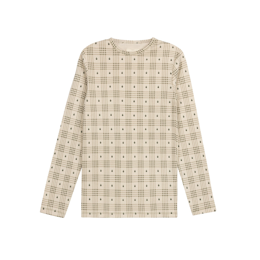 T-shirt à col volanté en coton à carreaux floraux – Fauve
