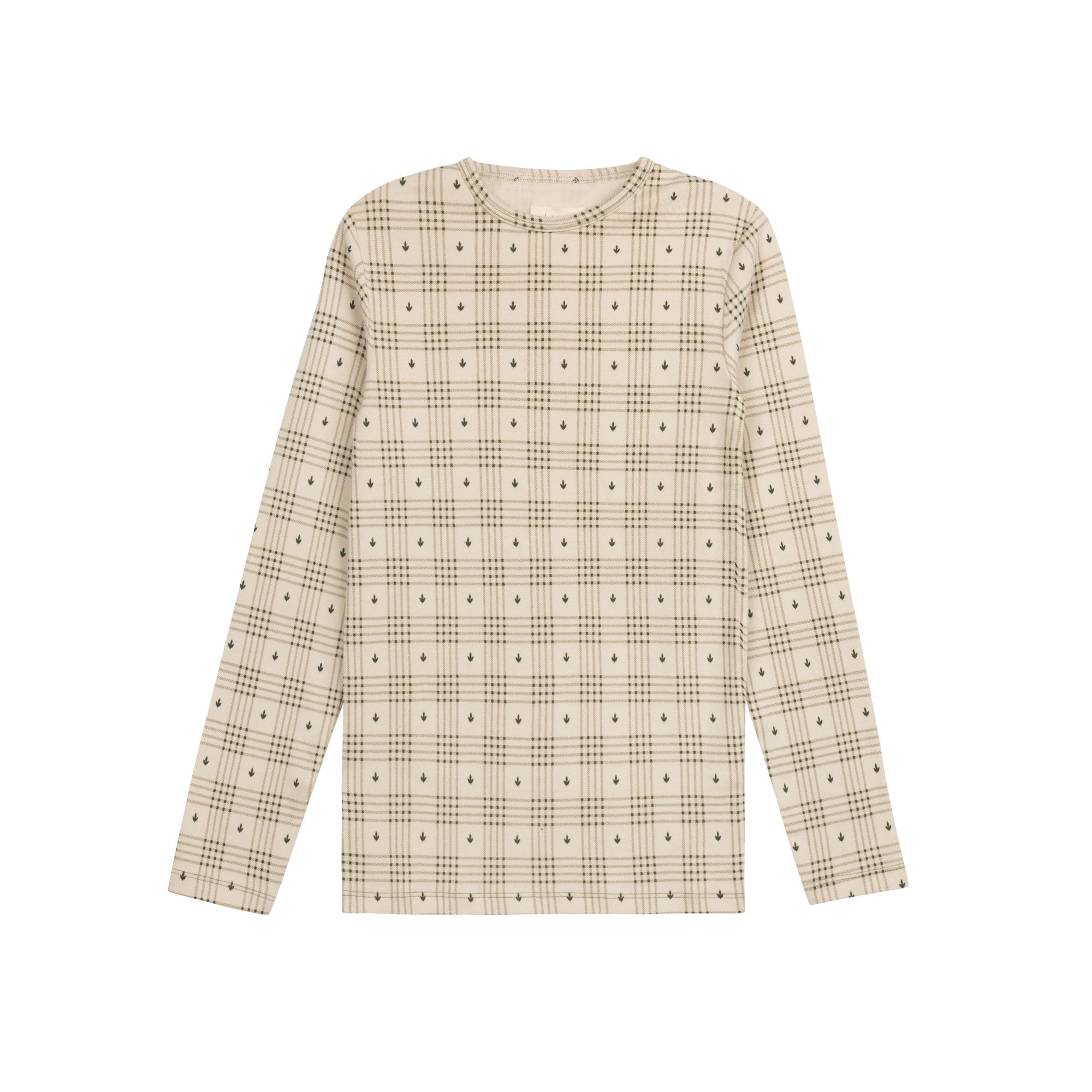 T-shirt à col volanté en coton à carreaux floraux – Fauve