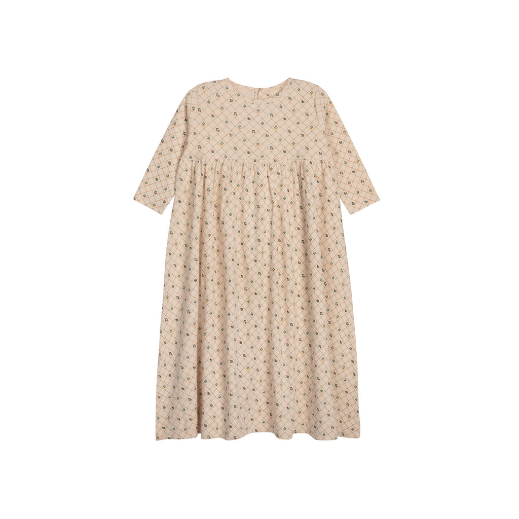 Robe Fille Manches 3/4 - Rose - Grille Florale