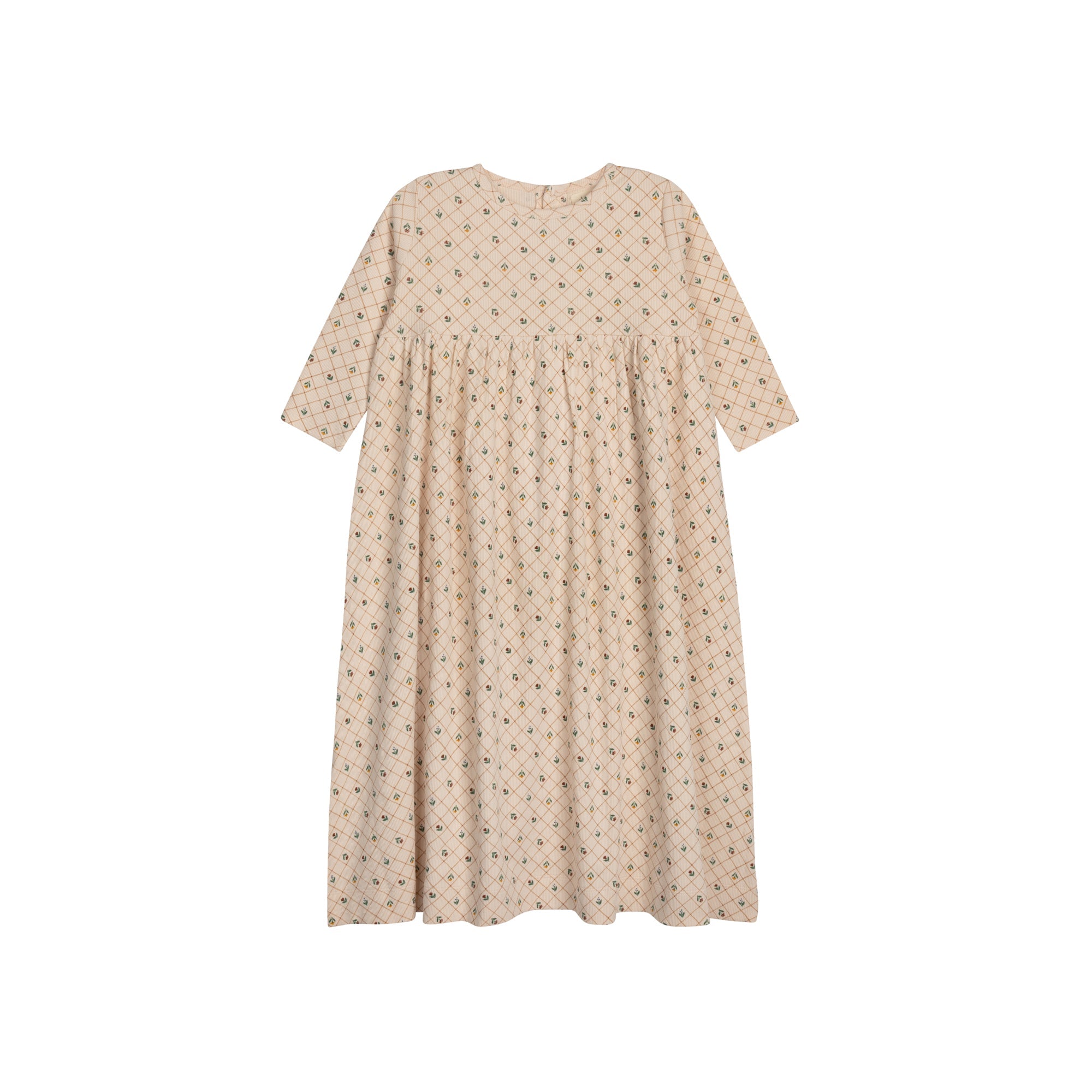 Robe Fille Manches 3/4 - Rose - Grille Florale