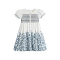 Robe Courte Smockée à Manches Courtes Florale Fille – Ivoire/Bleu