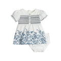 Ensemble 2 pièces fleuri smocké fille – Ivoire/Bleu