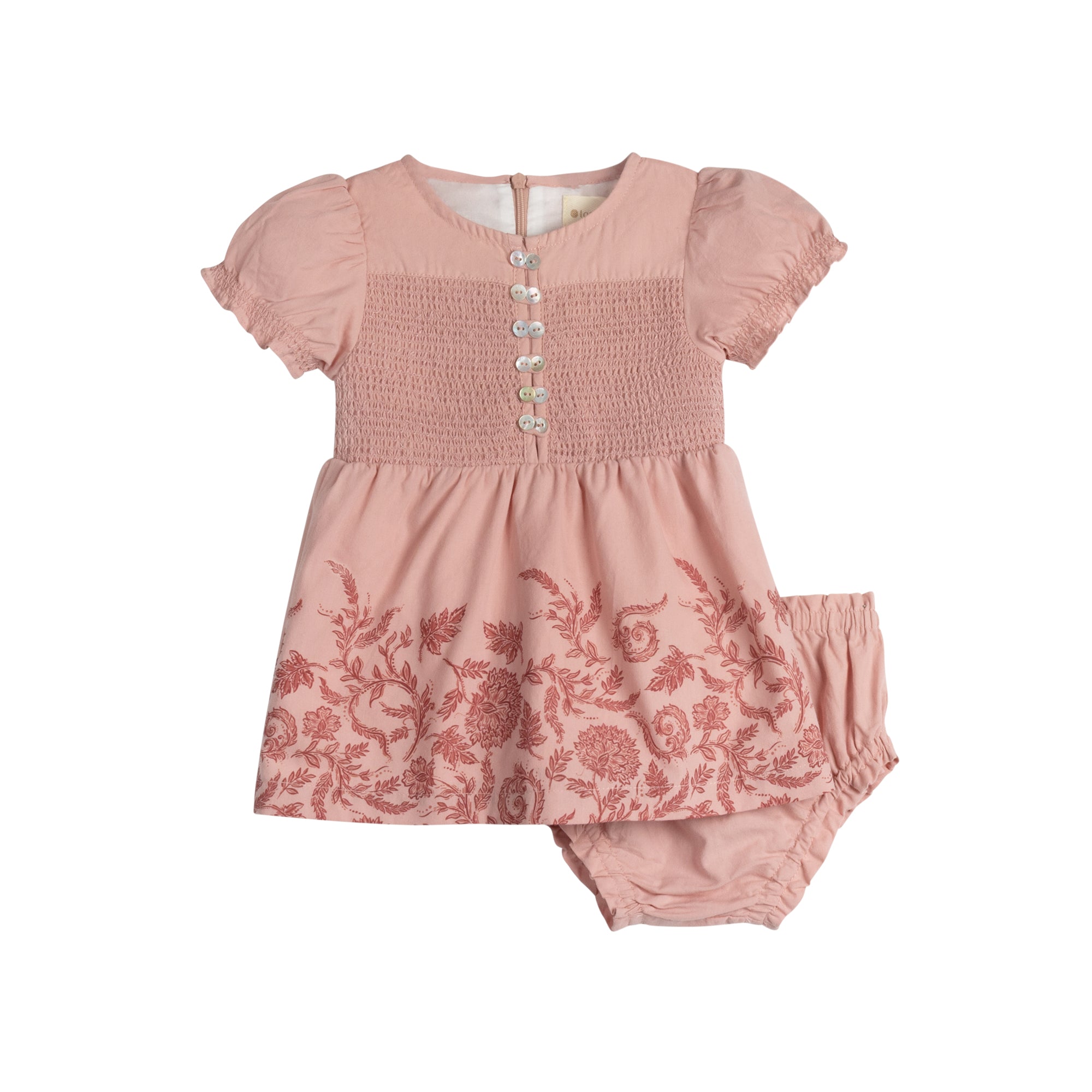 Ensemble 2 pièces fleuri smocké fille – Rose/Rouge