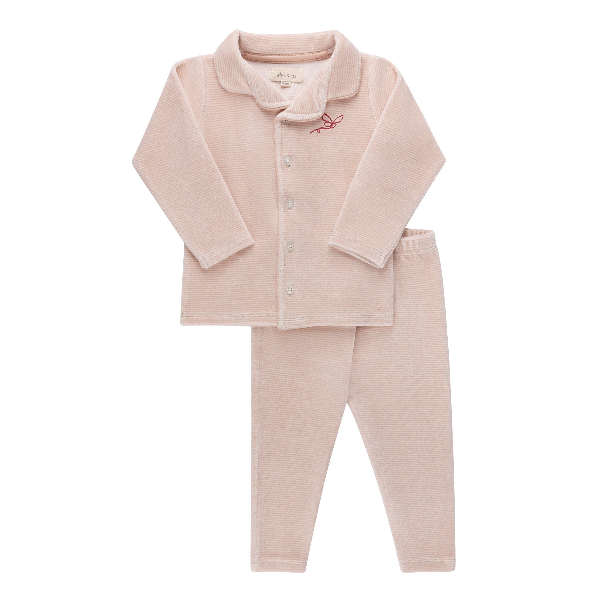 Pyjama rayé en velours – Rose clair
