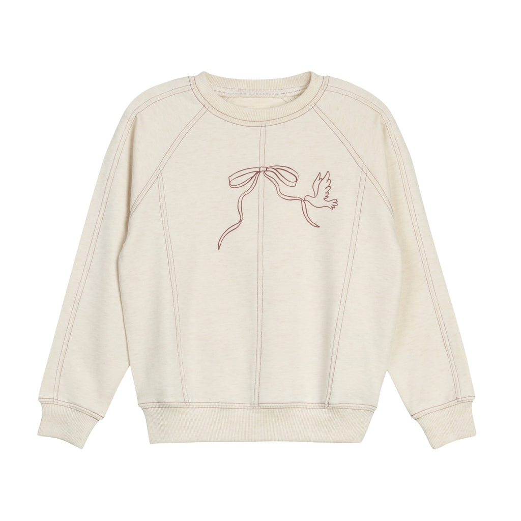 Sweat-shirt fille – Crème bordeaux – Couture oiseau