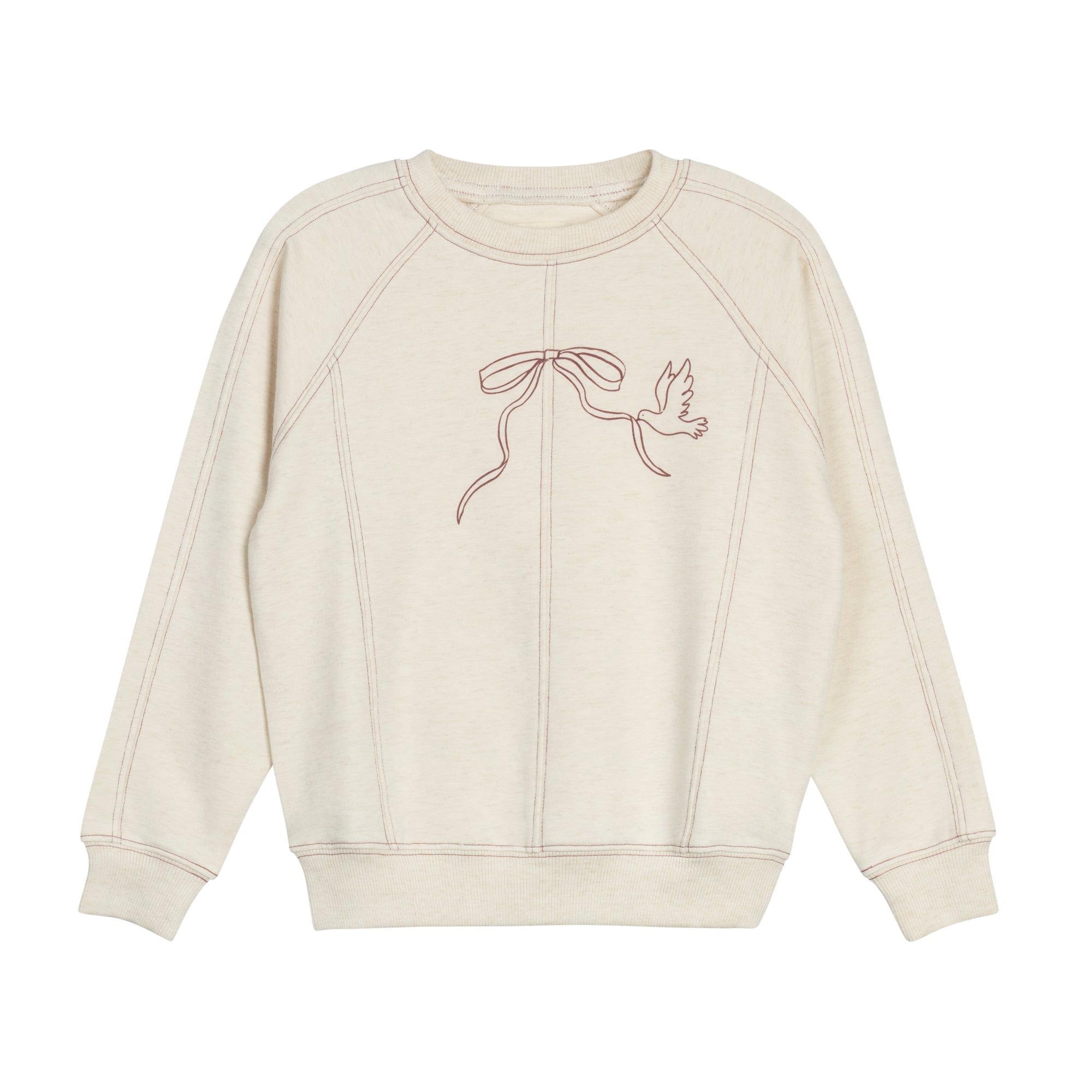Sweat-shirt fille – Crème bordeaux – Couture oiseau