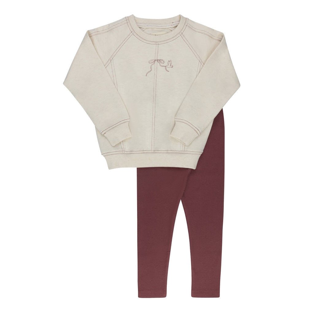 Ensemble 2 pièces fille – Crème bordeaux – Couture oiseau