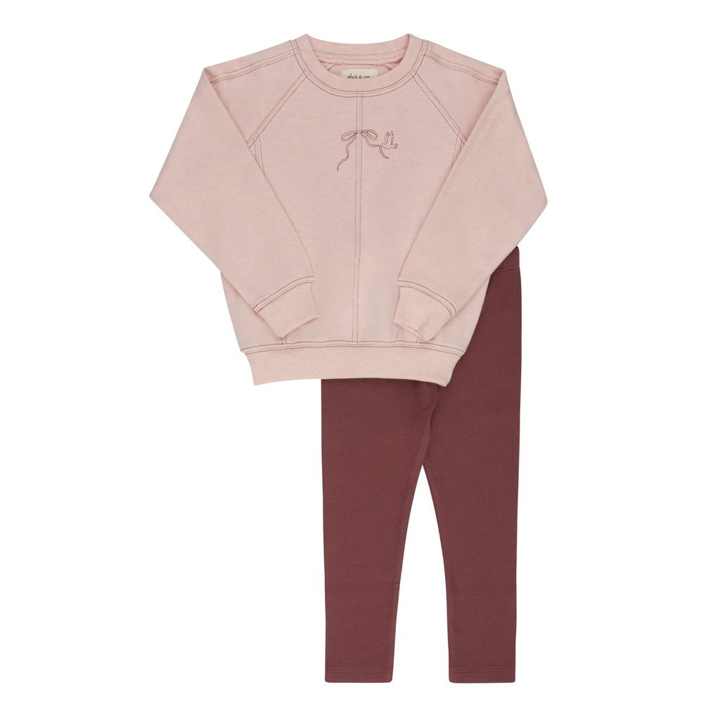 Ensemble 2 pièces pour filles – Rose – Motif oiseau