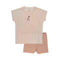 T-shirt et short fille - Rose pâle - Hibou vichy