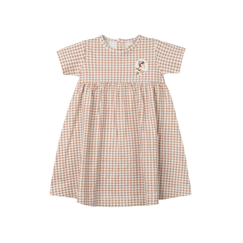Robe courte à manches courtes pour fille - Mauve - Chouette Vichy