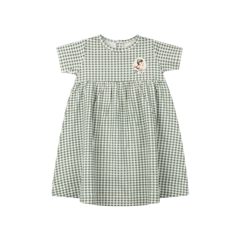 Robe à manches courtes pour fille - Sauge - Hibou vichy