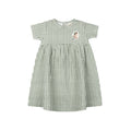 Robe à manches courtes pour fille - Sauge - Hibou vichy
