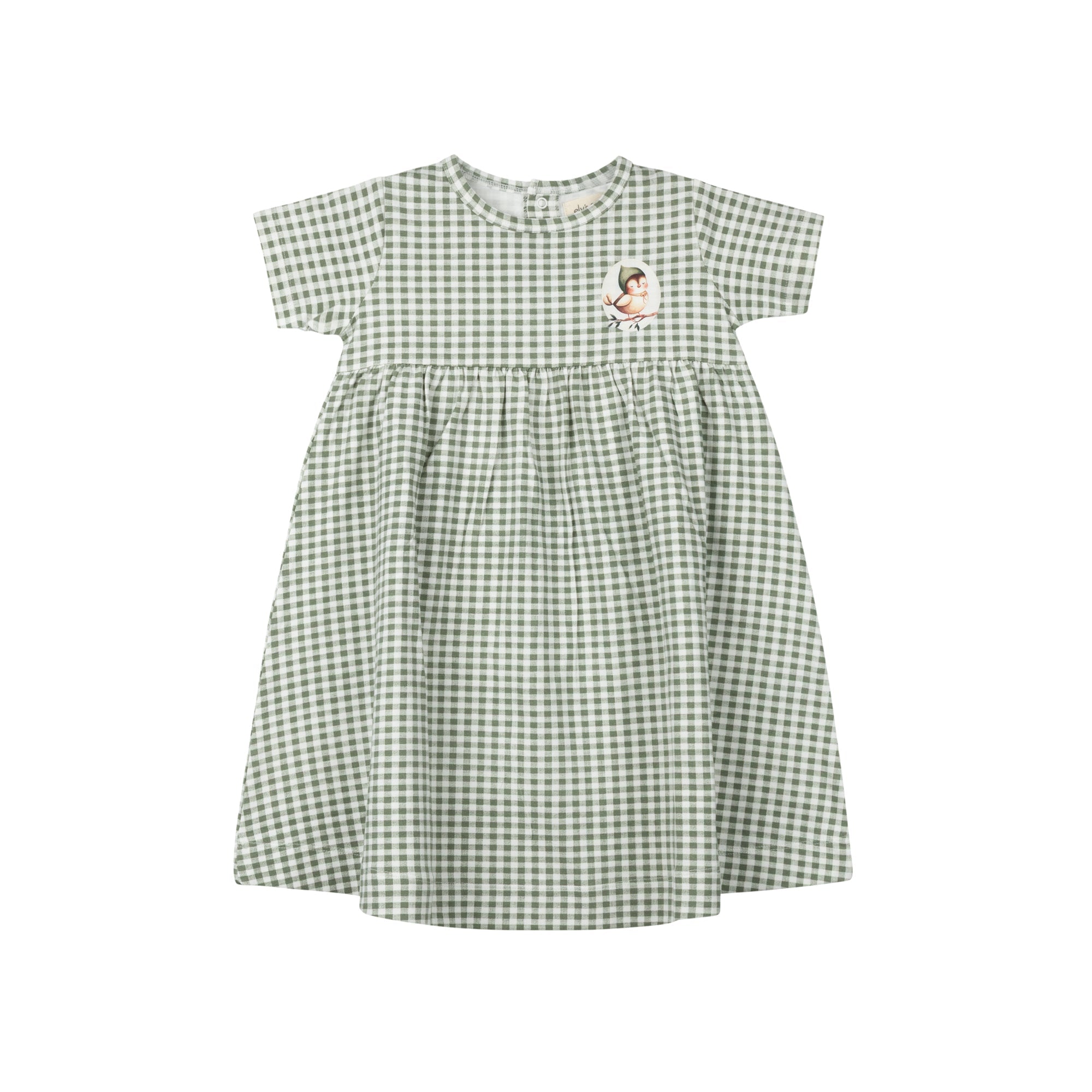 Robe à manches courtes pour fille - Sauge - Hibou vichy