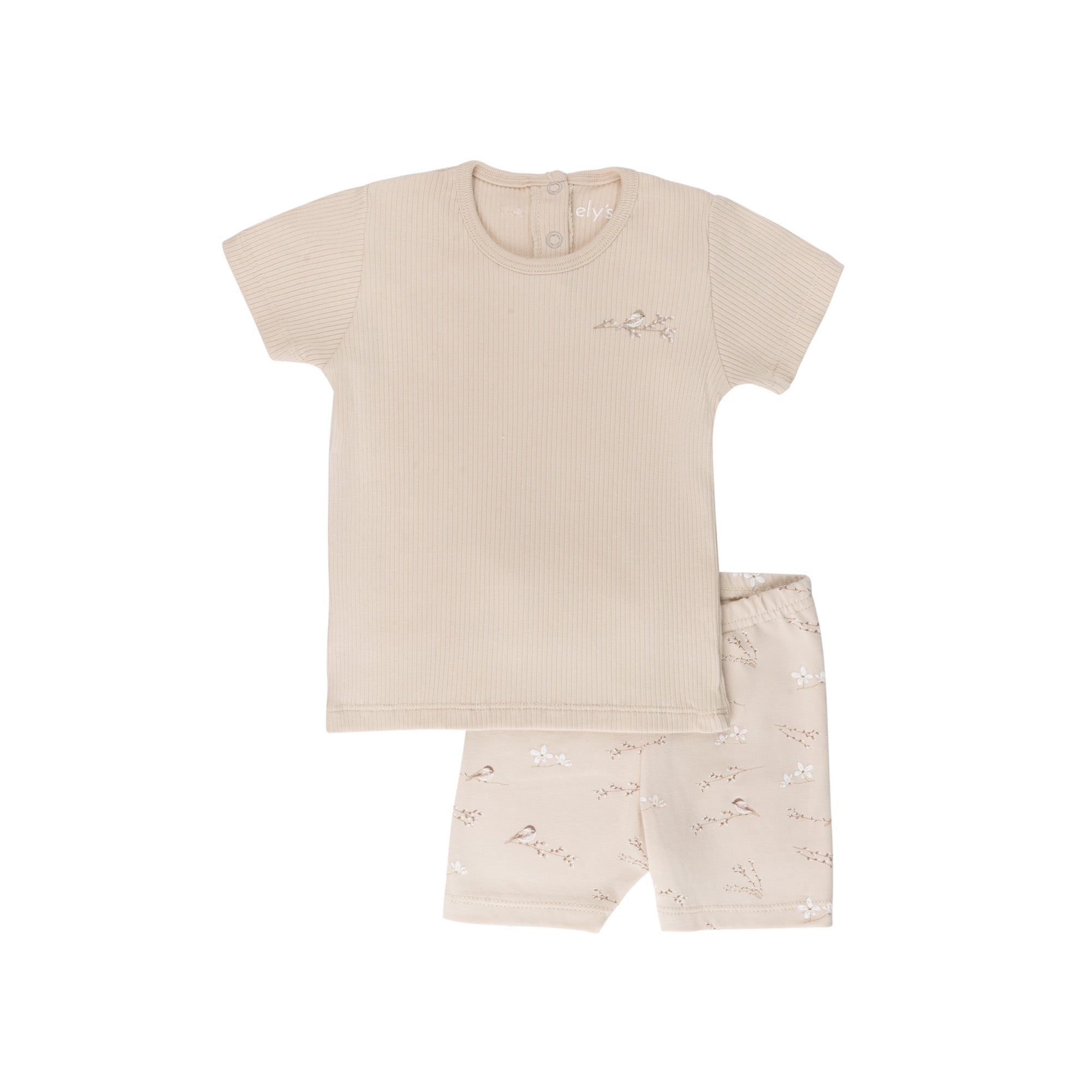 Ensemble T-shirt et bas côtelés en jersey de coton avec motifs oiseaux vintage