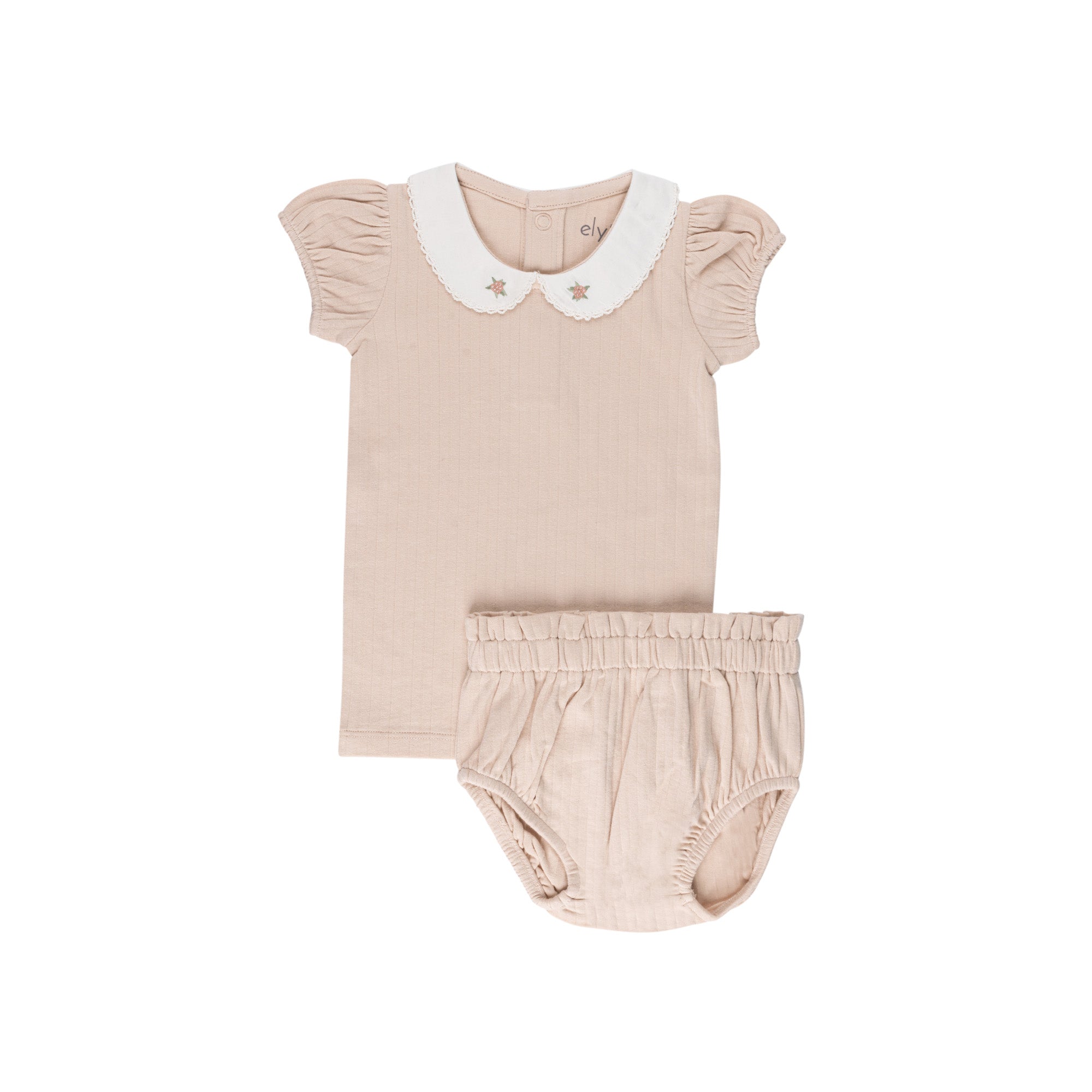 Haut et Bloomer en Coton Larges Côtes Bouton de Rose