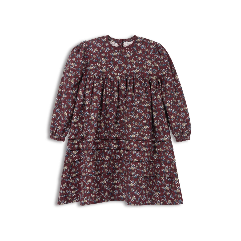 Robe imprimée florale brossée – Lie de vin