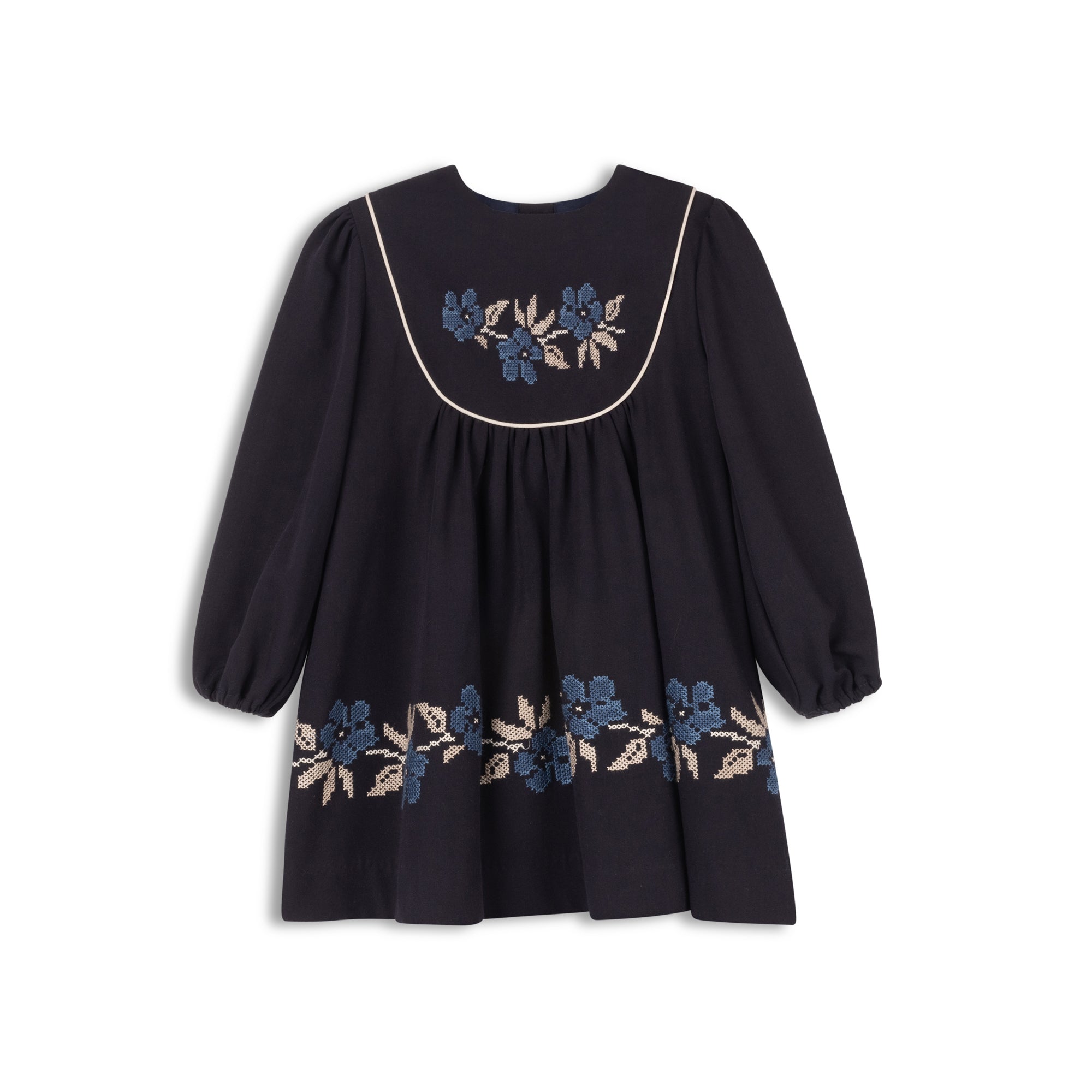 Robe en laine brodée – Noir