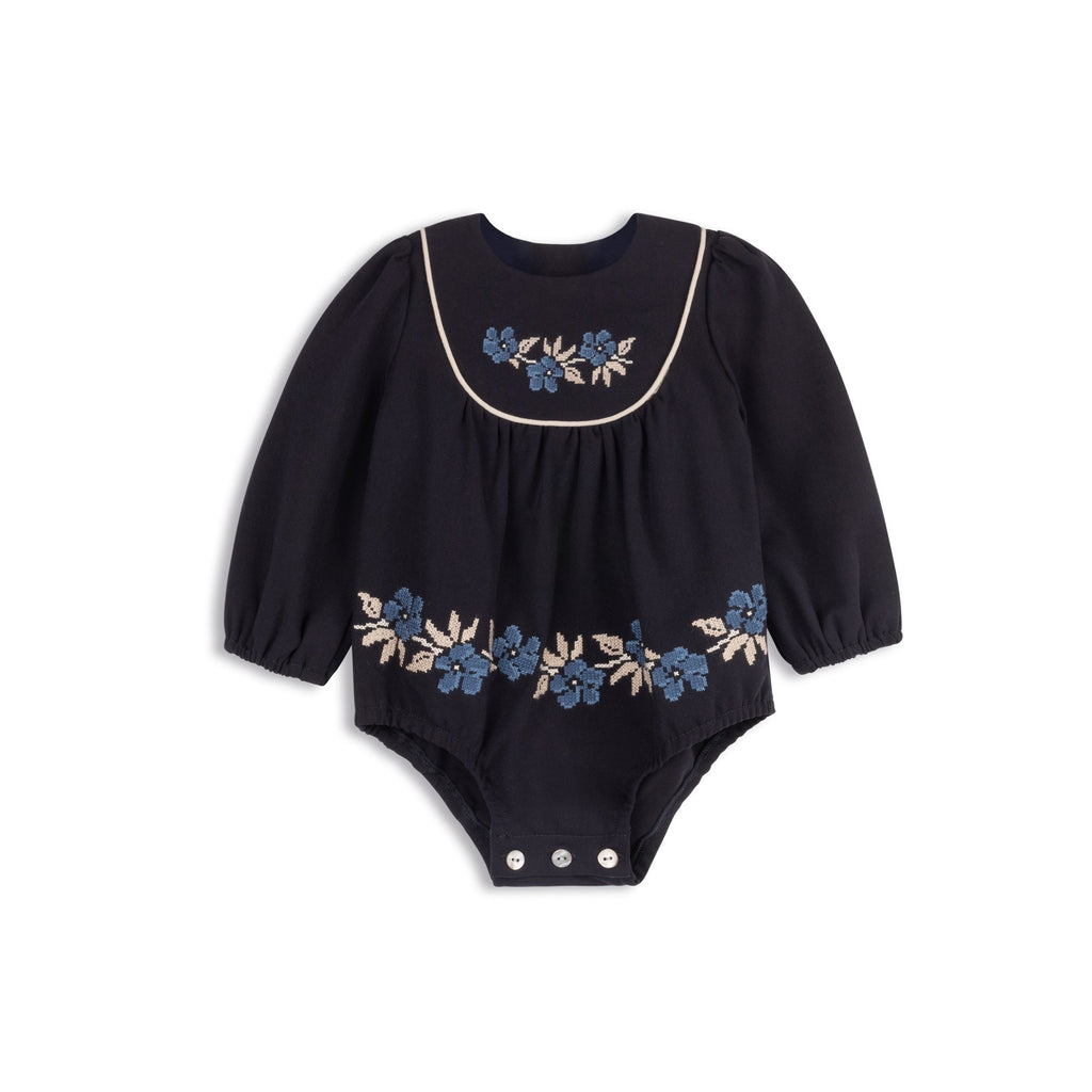 Robe en laine brodée – Noir