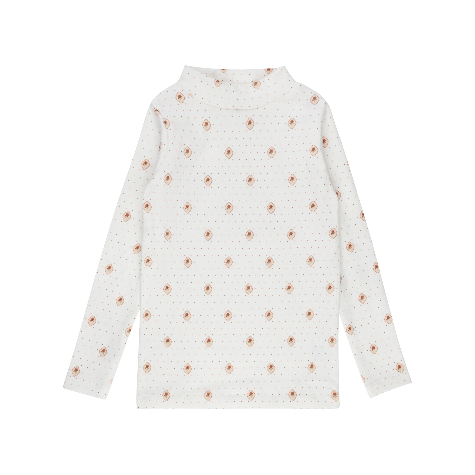 Col montant fille – Rose ivoire – Pois fleuri