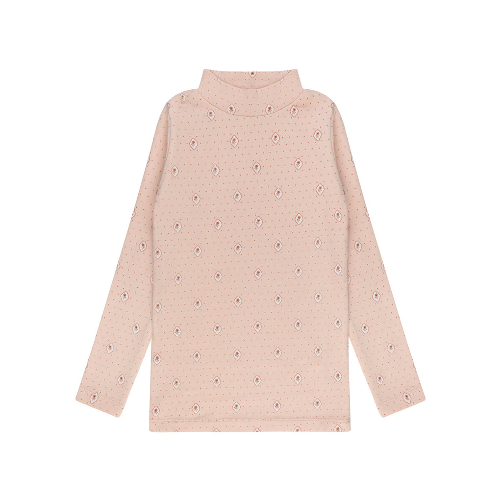 Col roulé fille – Rose – Pois fleuris