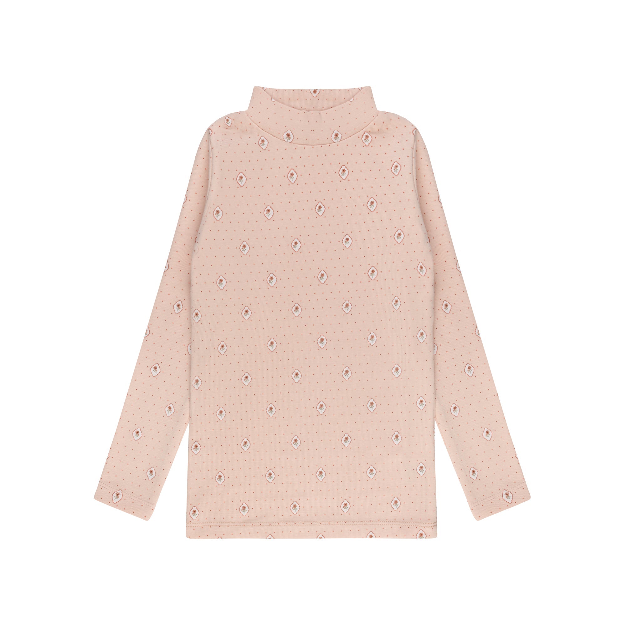 Col roulé fille – Rose – Pois fleuris
