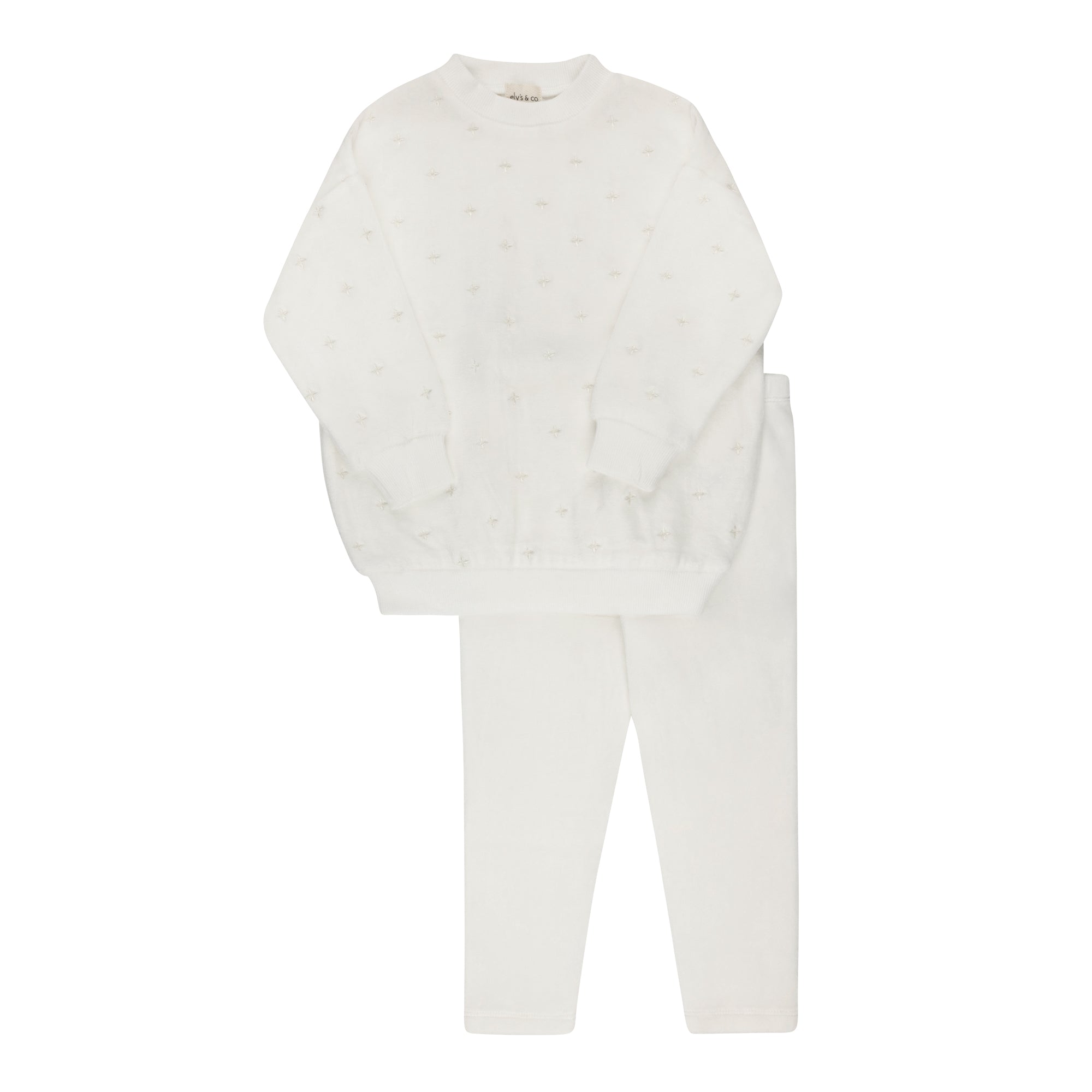 Ensemble de détente en velours brodé floral – Ivoire