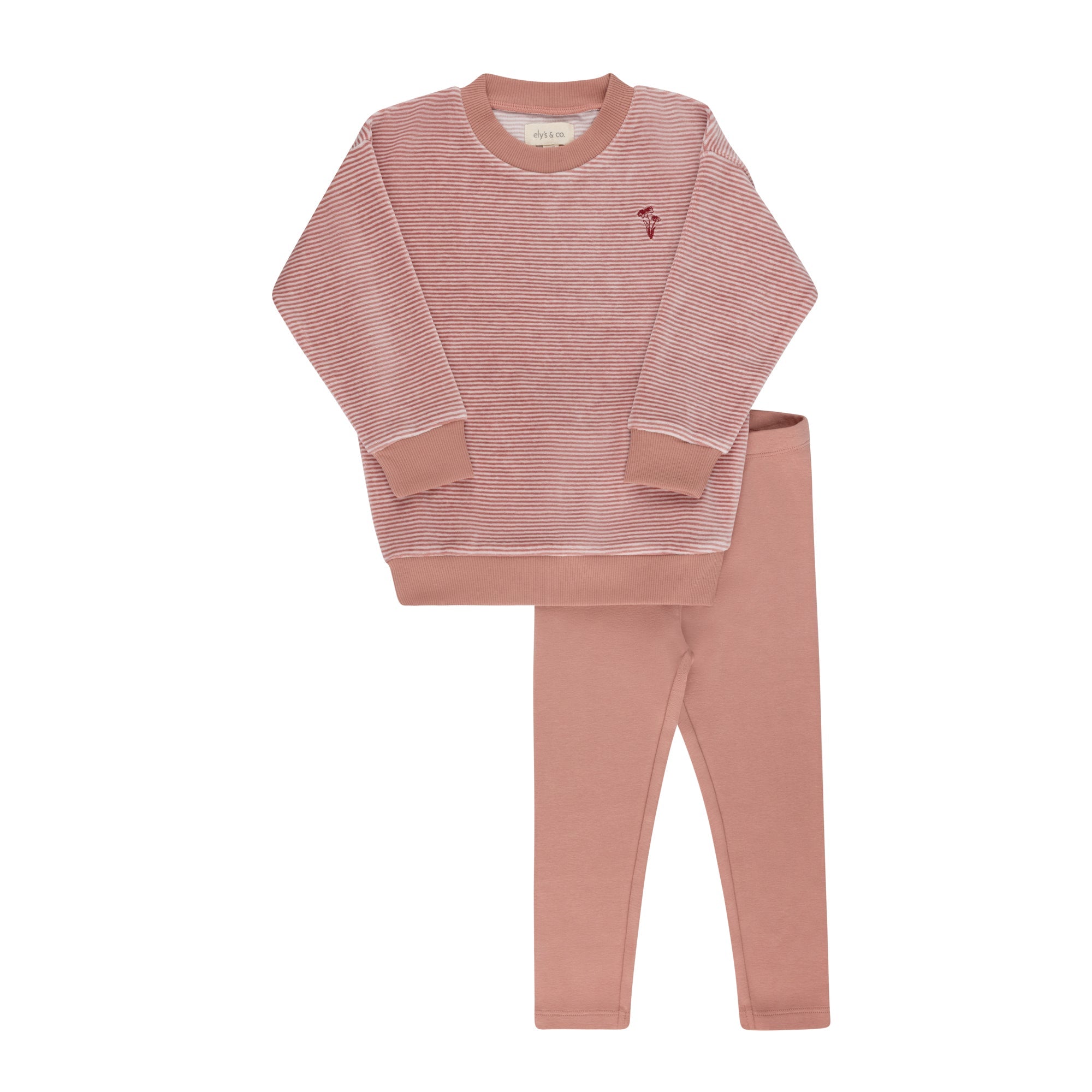 Ensemble détente en velours à rayures – Rose foncé