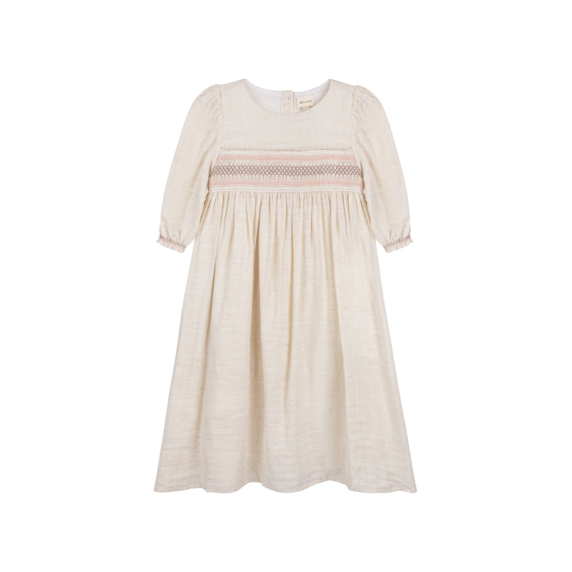 Robe en lin smockée à manches 3/4
