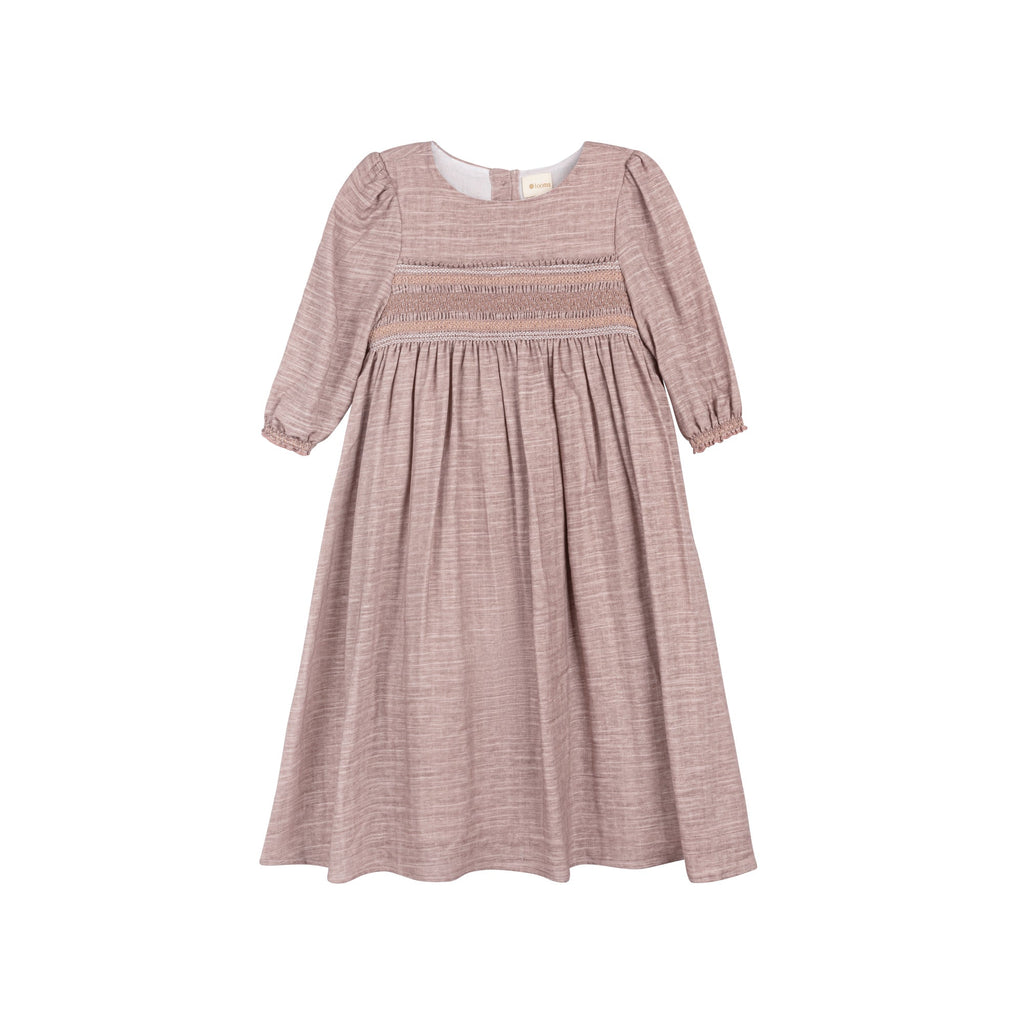 Robe en lin smockée à manches 3/4