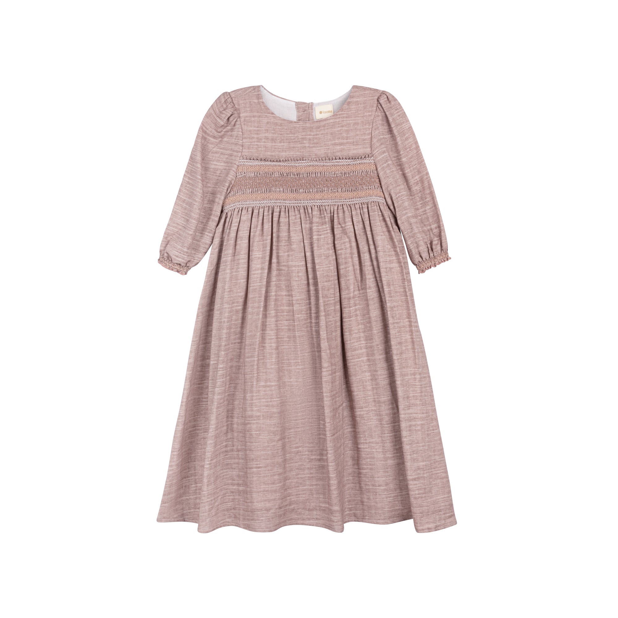 Robe en lin smockée à manches 3/4