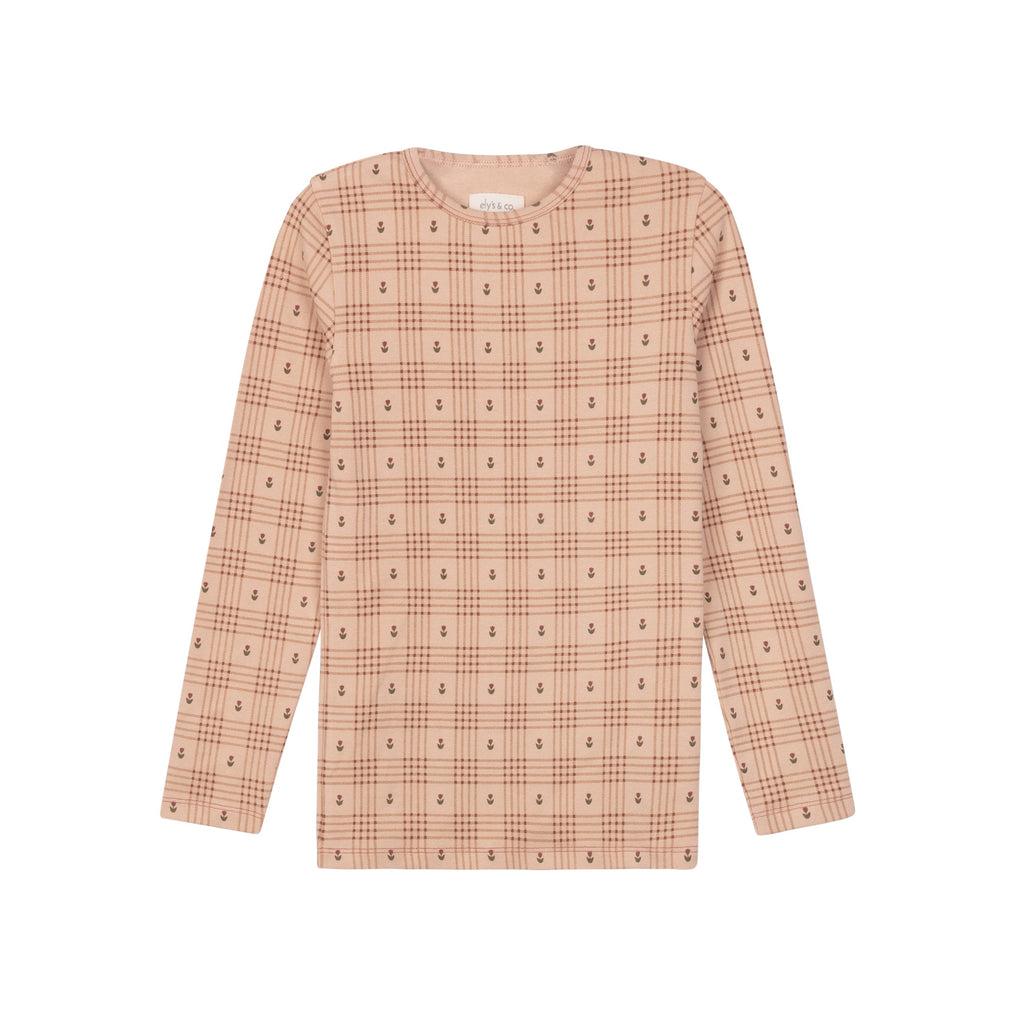 Pull à carreaux fleuri en coton – Rose