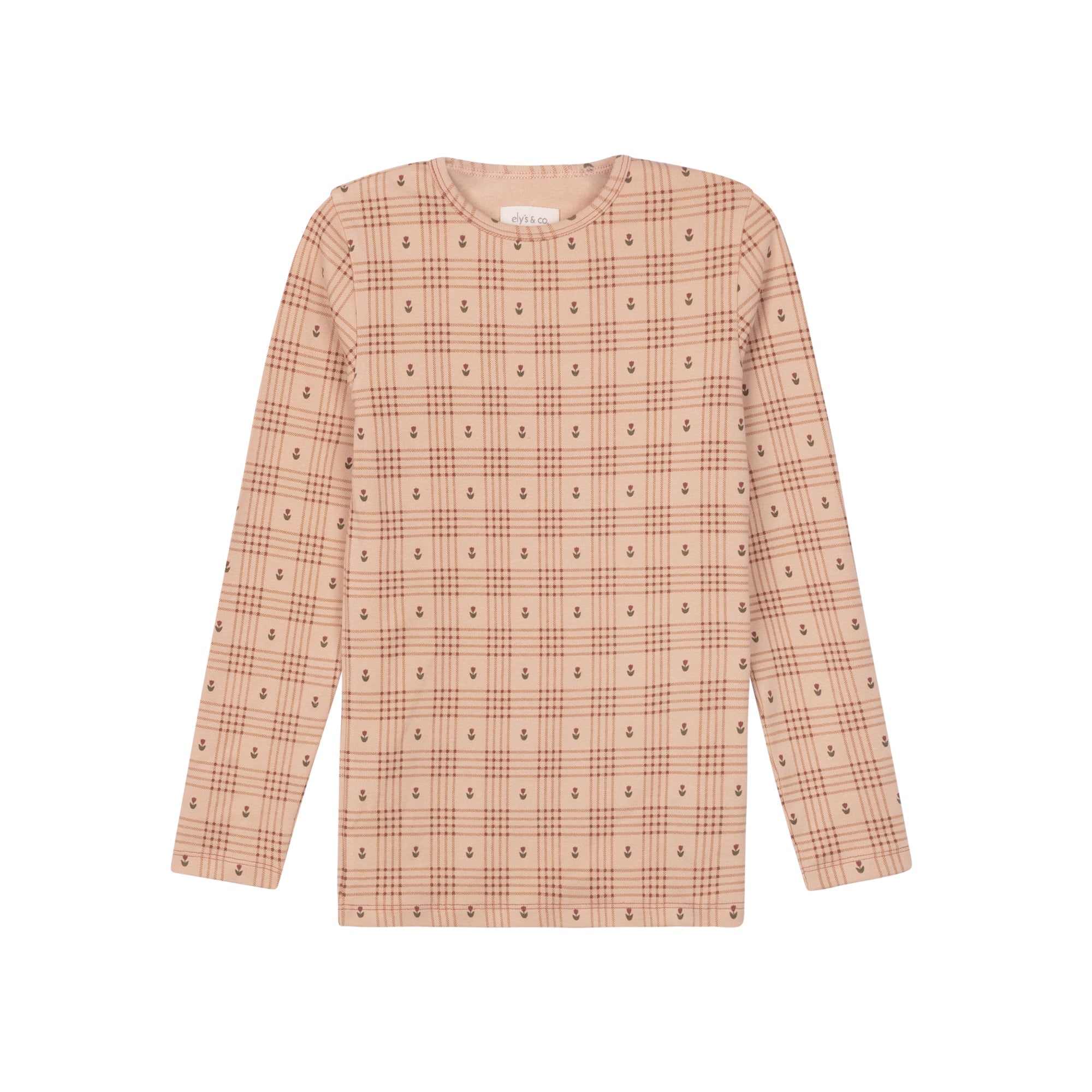 Pull à carreaux fleuri en coton – Rose