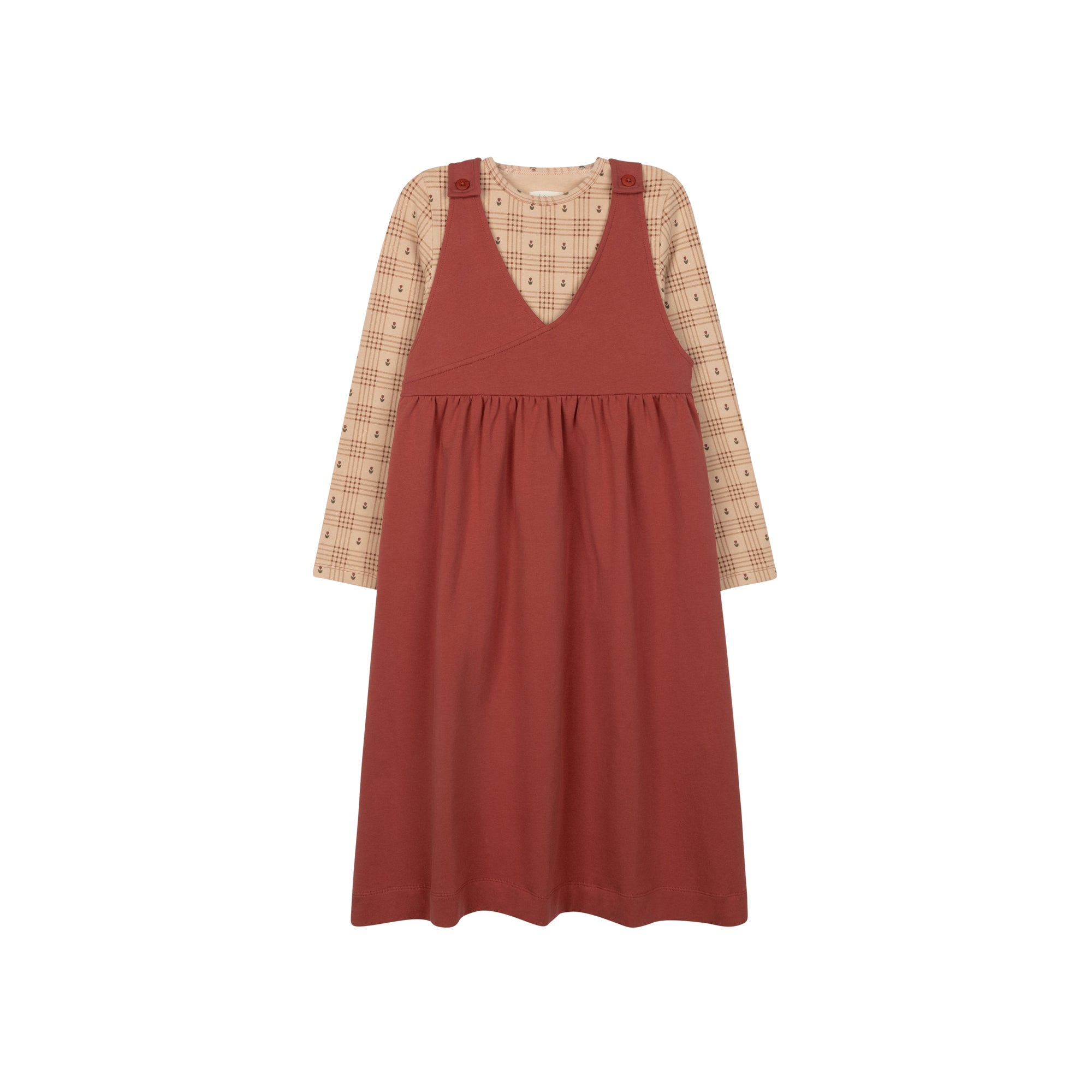 Pull à carreaux fleuri en coton – Rose
