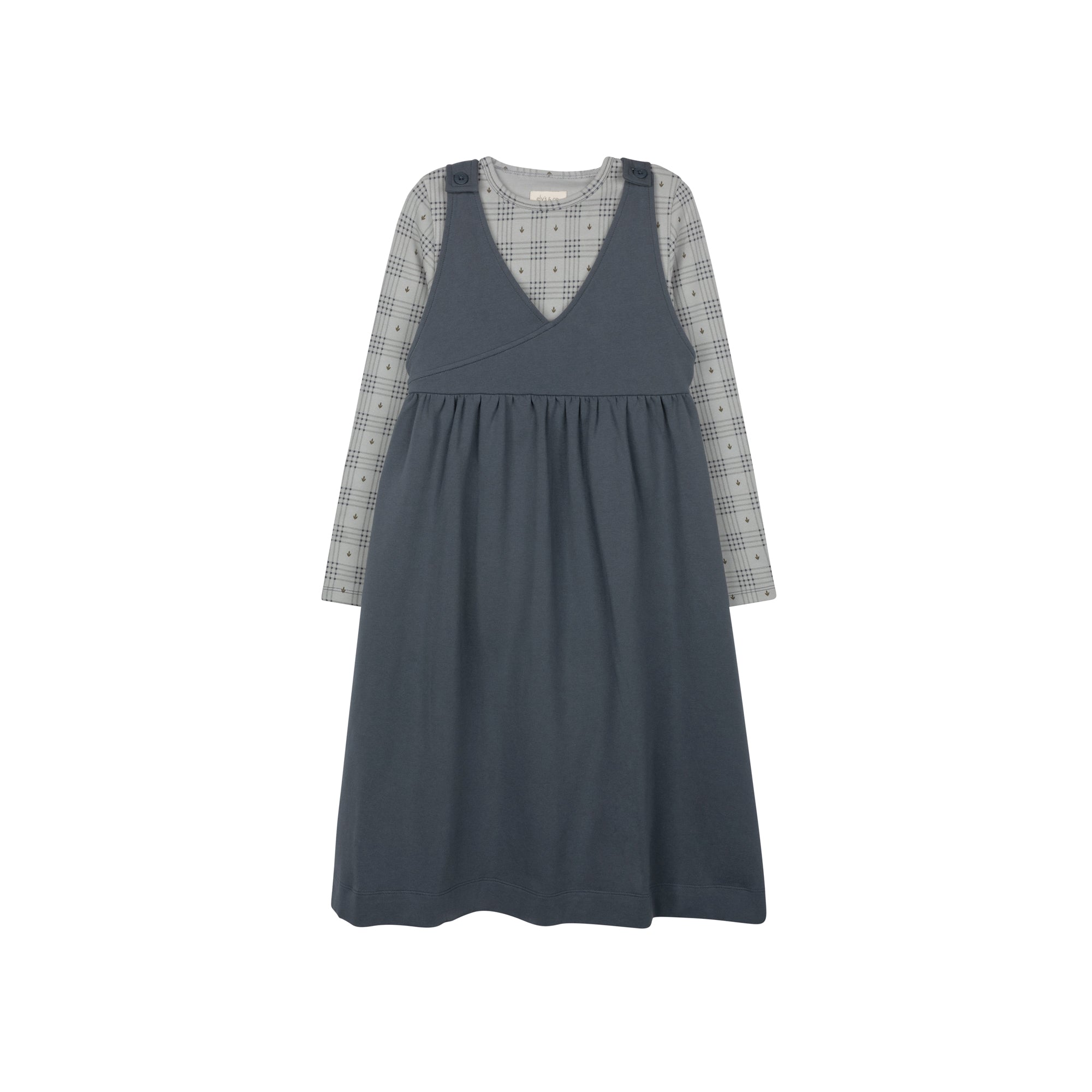 Pull en coton à carreaux floraux – Bleu