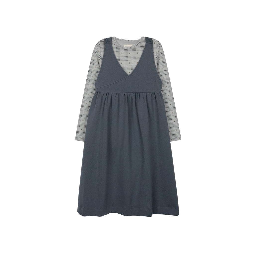 T-shirt en coton à carreaux et à fleurs avec col à volants – Bleu