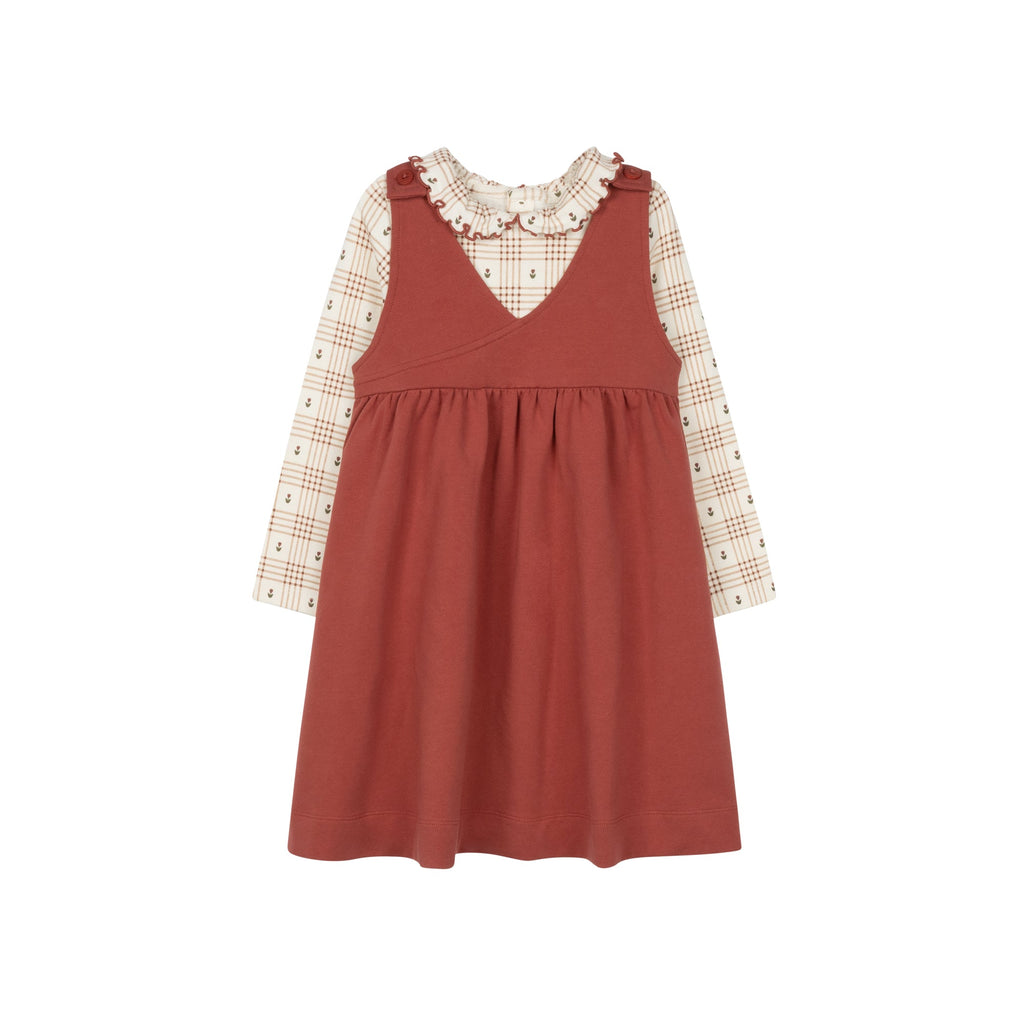 T-shirt à volants imprimé floral à carreaux en coton – Ivoire/Rose