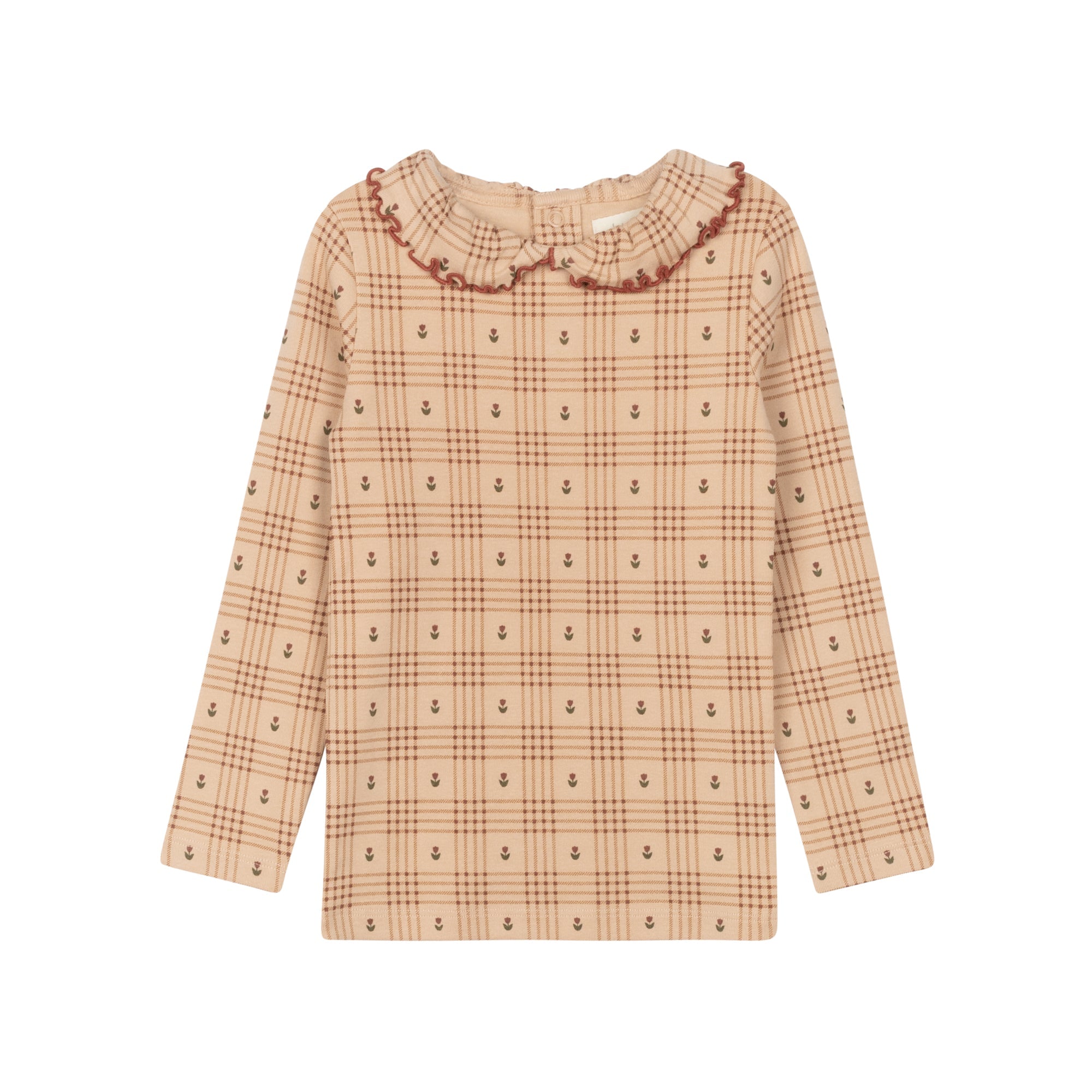 Pull à carreaux fleuri en coton – Rose