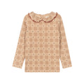 T-shirt à col volanté en coton à carreaux fleuris – Rose