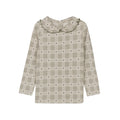 T-shirt à col volanté en coton à carreaux floraux – Fauve