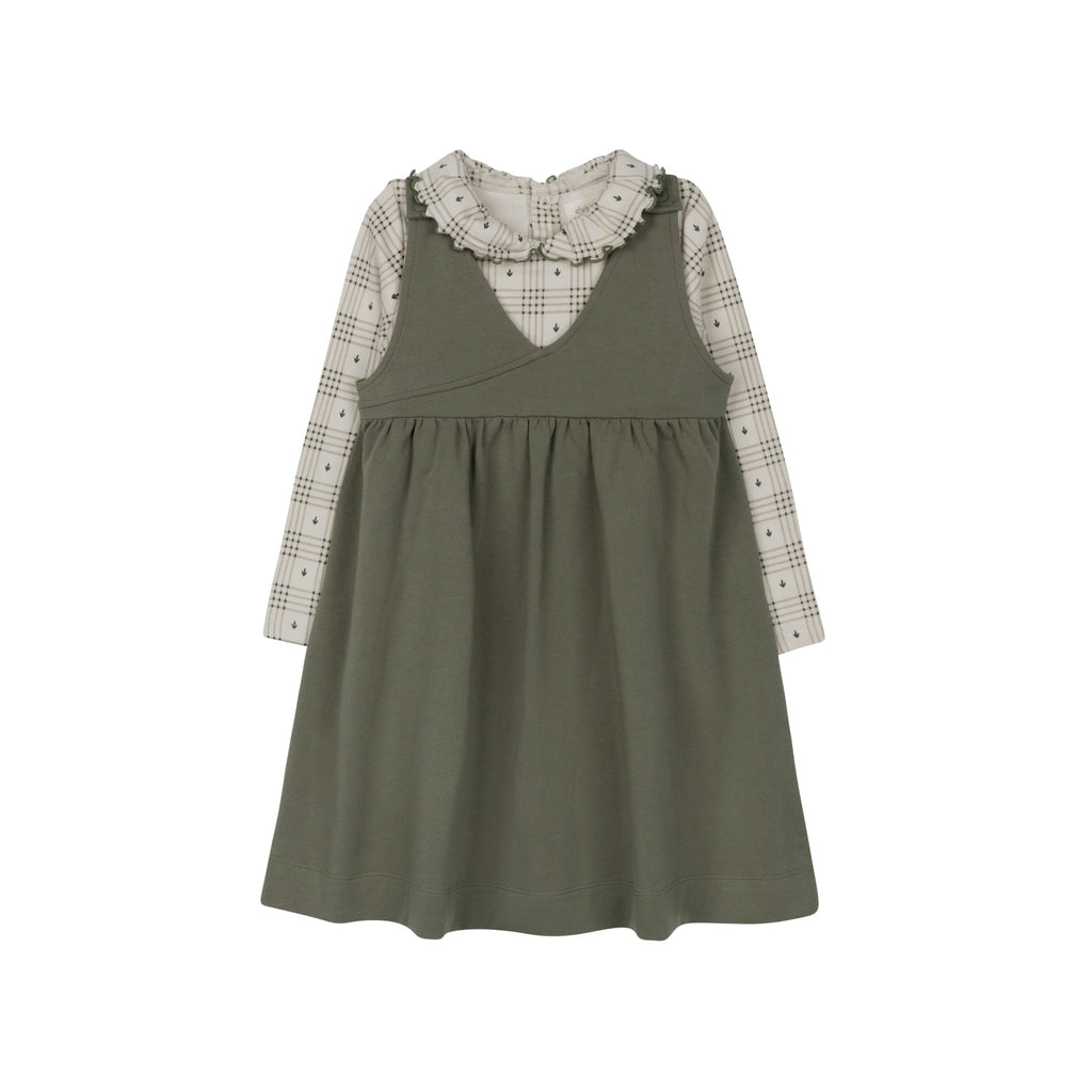 Salopette écossaise florale en coton – Beige
