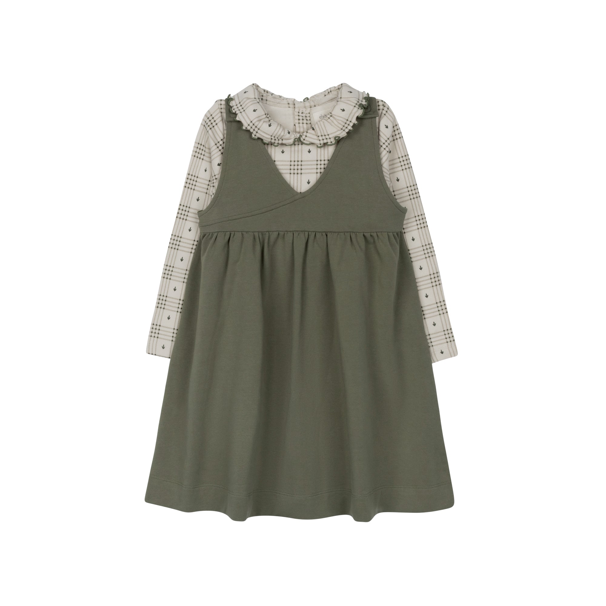 Salopette écossaise florale en coton – Beige