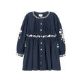 Robe en coton cintrée brodée de fleurs – Marine