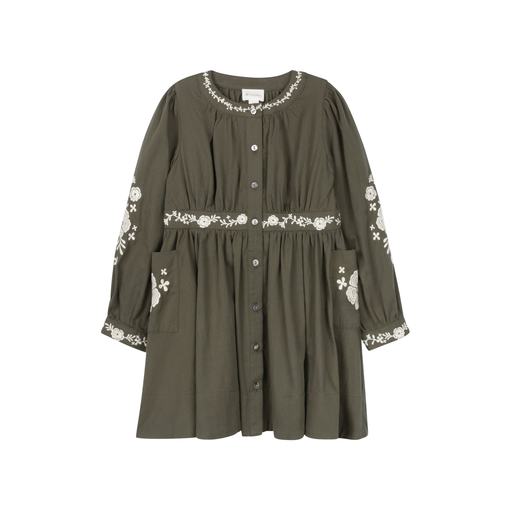 Robe en coton brodée fleurie à taille cintrée