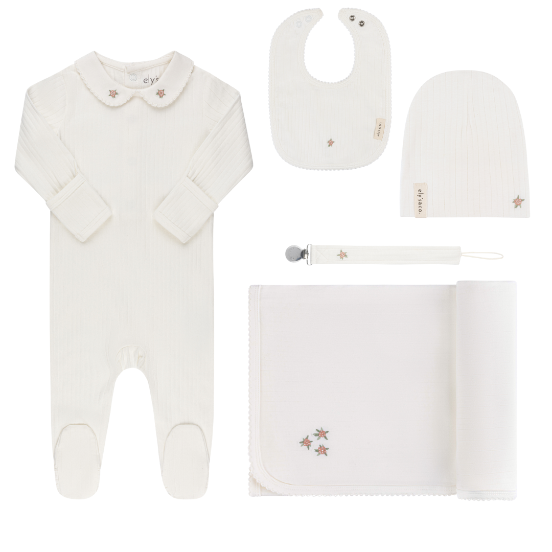 Coffret De Luxe Naissance en Coton Nervuré Rosebud