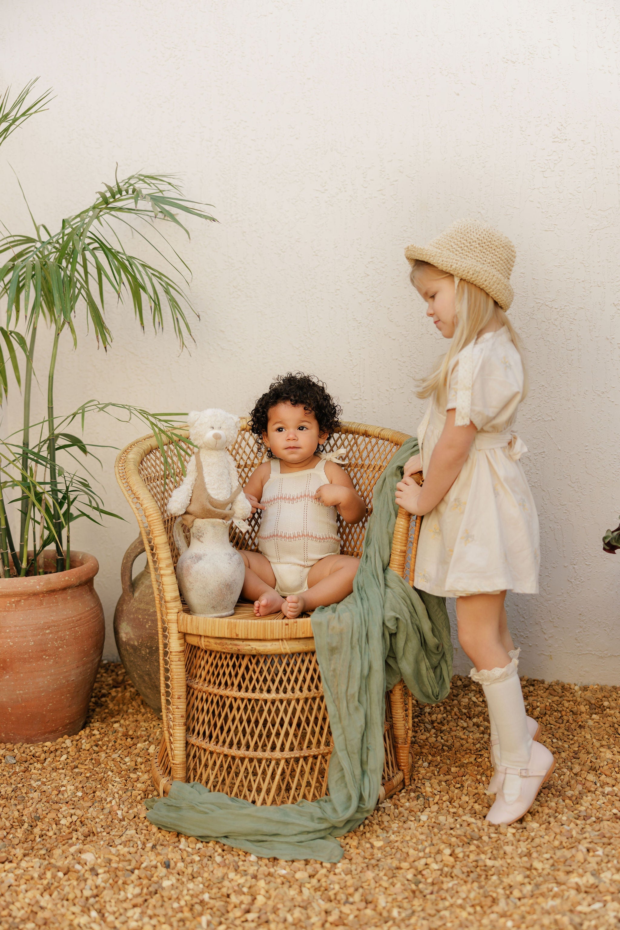 Salopette en tricot Girls Wave – Ivoire/Rose