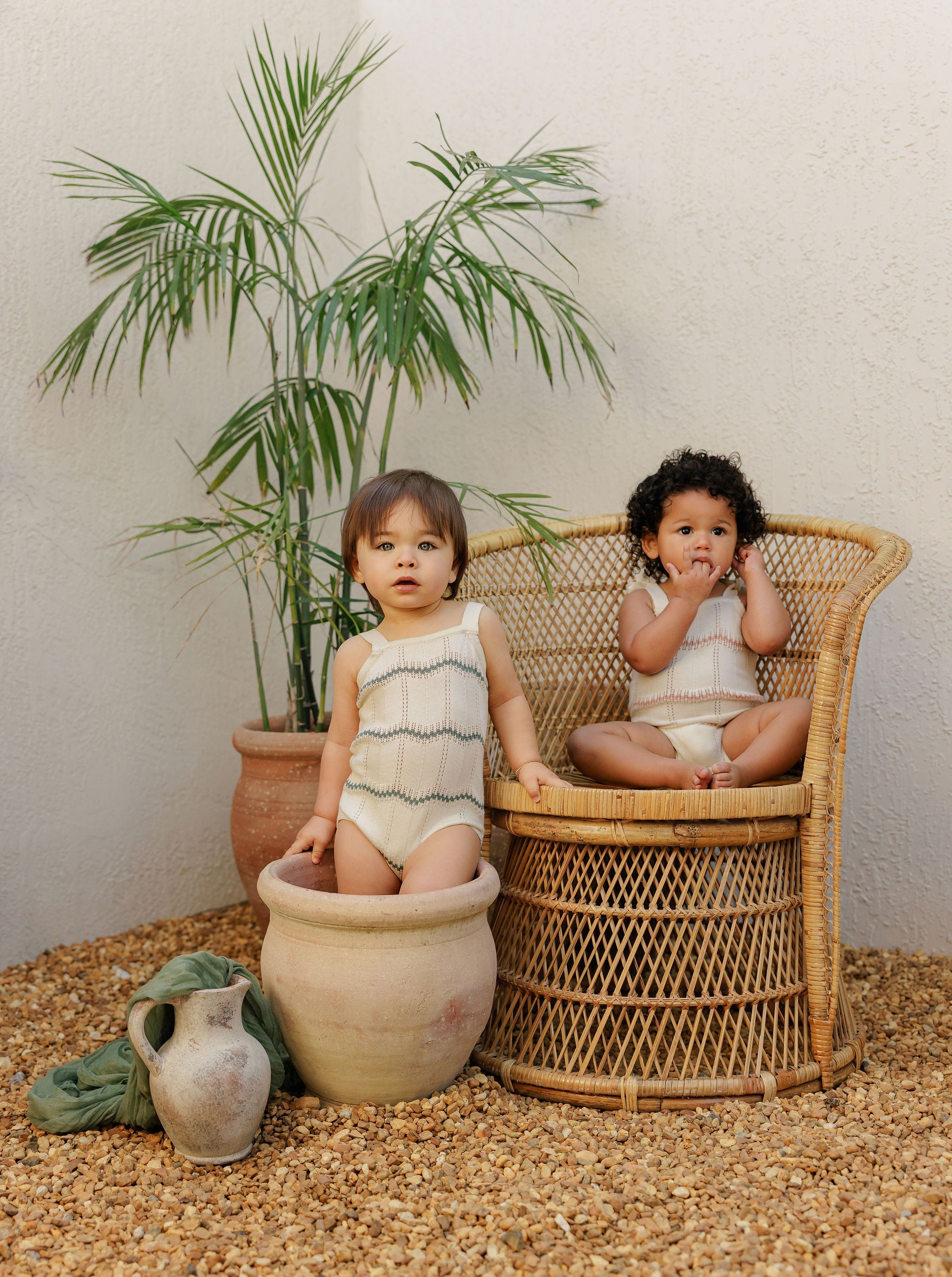 Salopette en tricot Girls Wave – Ivoire/Rose