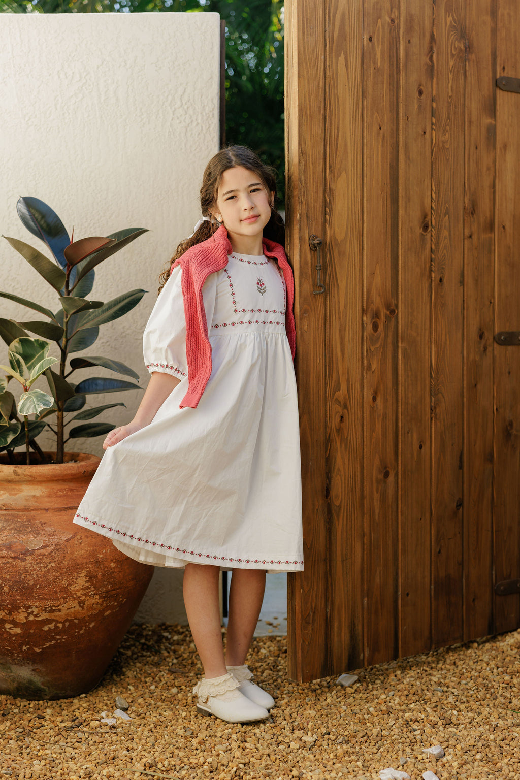 Gilet en maille torsadée pour filles – Rouge baie